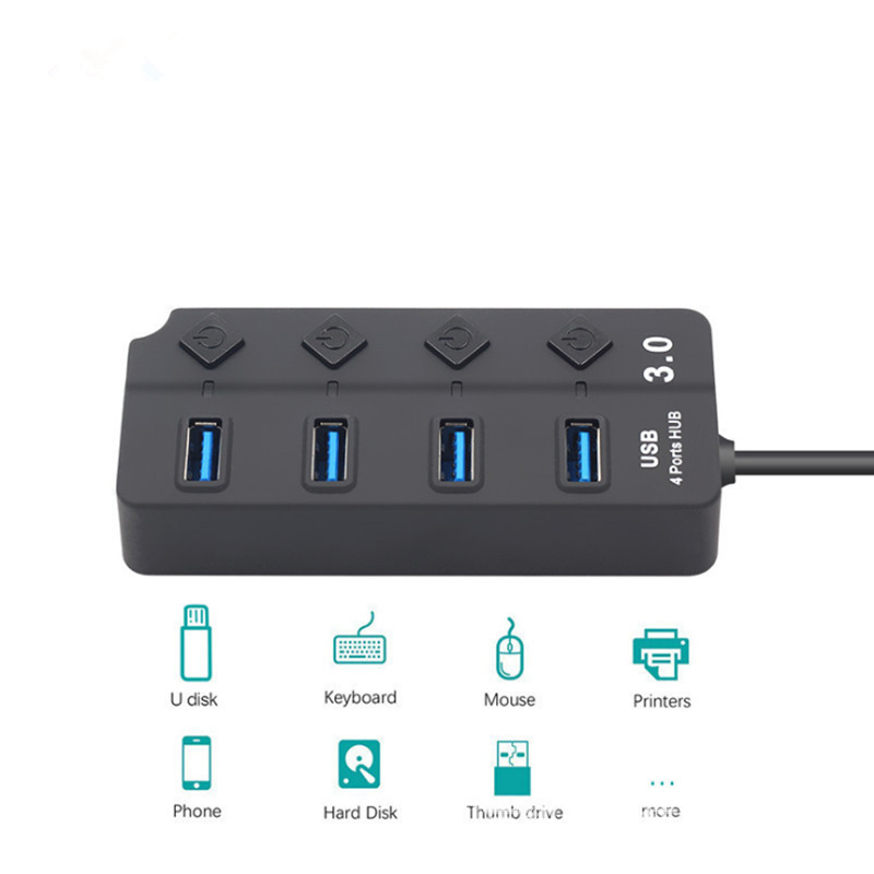 USB 3,0 HUB nuevo interruptor de botón independiente de 4 puertos 3,0 transmisión de alta velocidad de uno a cuatro extensor