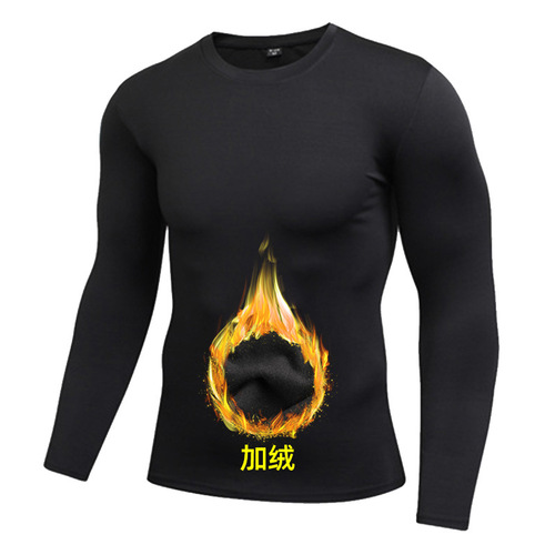 Velvet long-sleeved fitness clothes, men's winter warm sports fitness clothes, running basketball base training, breathable quick-drying clothes