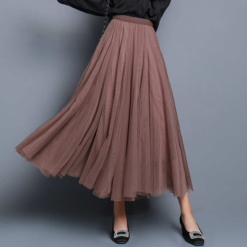 Wholesale Recommendation Pleated Skirt Mesh Skirt Female Fairy Gauze Skirt Large Hem Long Skirt Black Gauze Skirt Drop Shipping