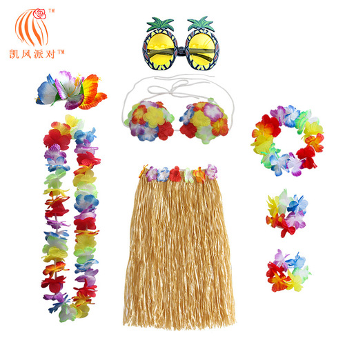 Kai Feng Party Hawaiian Hula Garland Bra Hairpin Pineapple Glasses Holiday Party Beach Dress Up Props