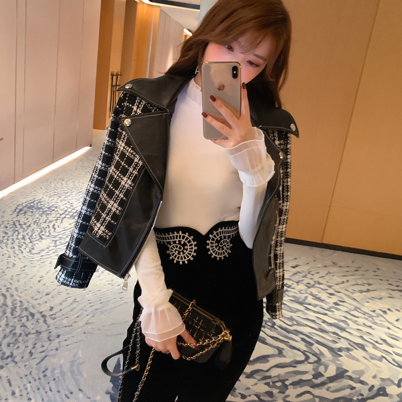 Quần nhung nữ cạp cao họa tiết thêu ống skinny — Màu đen