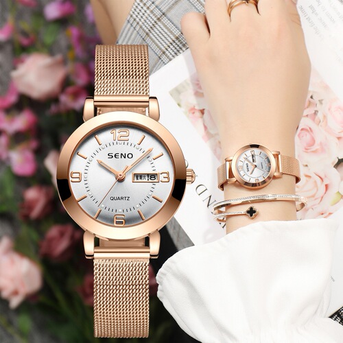 Drop shipping women's quartz watch non-mechanical Milan watch luminous waterproof dual calendar female student alloy watch