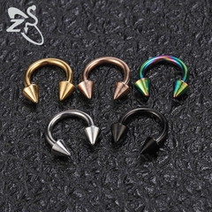 European and American cross-border 316 stainless steel nose nail women's jewelry horseshoe pole pointed cone nose ring human body piercing wholesale