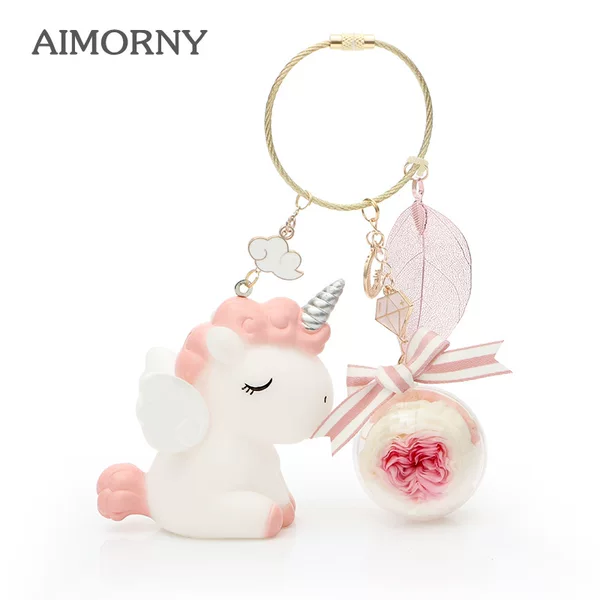 Eternal Flower rose cute unicorn keychain gift box accessories car bag pendant small gift wholesale