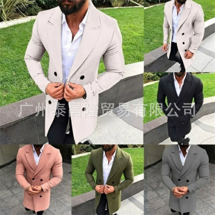 Европейские и американские трансграничные внешнеторговые осенние и зимние новые мужские отворот двубортный шерстяной плащ мужское пальто средней и длинной формы