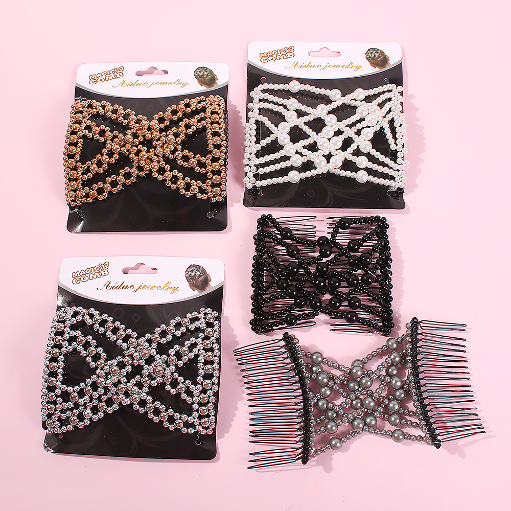 F1322 europeo y americano creativo elástico insertar peine magia updo artefacto transfronterizo variedad peine de pelo perla arco horquilla