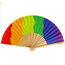 23厘米 西班牙木扇 木骨折扇  布面印刷扇子 24方木骨折叠扇 布扇