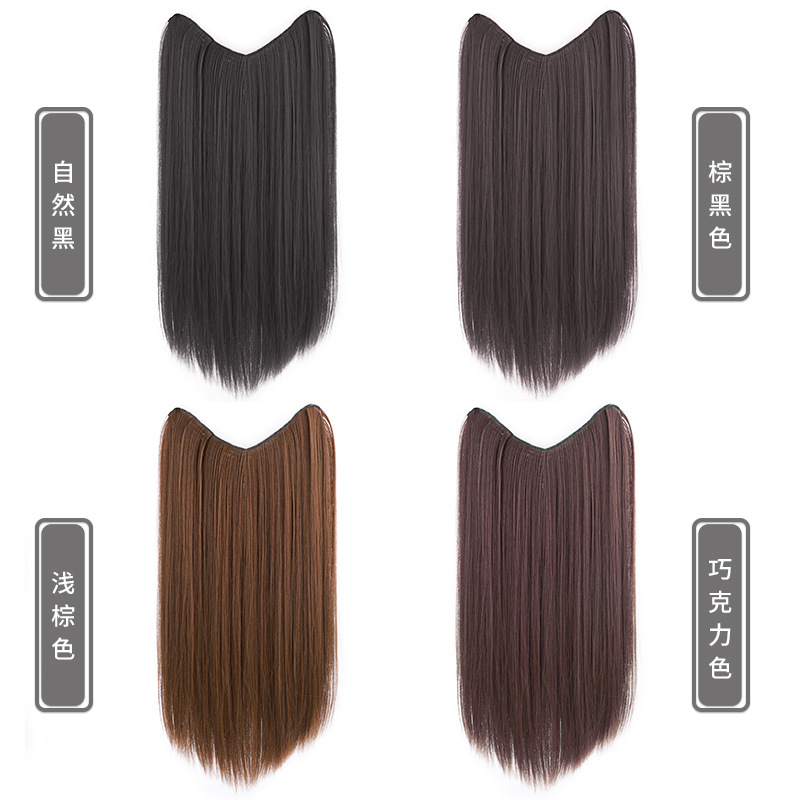 Peluca de las mujeres de pelo largo recto en forma de V extensión del pelo invisible sin costura Internet celebridad Peluca de una pieza Hanfu estilo antiguo extensión del pelo