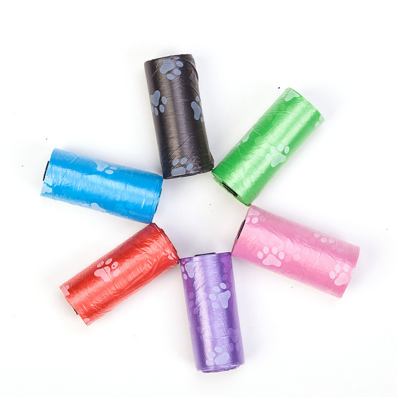 Pet Garbage Bag Printed Footprint Dog15 Rolls Thickened Poop Bag Out And Back Replacement Combination Ready Stock