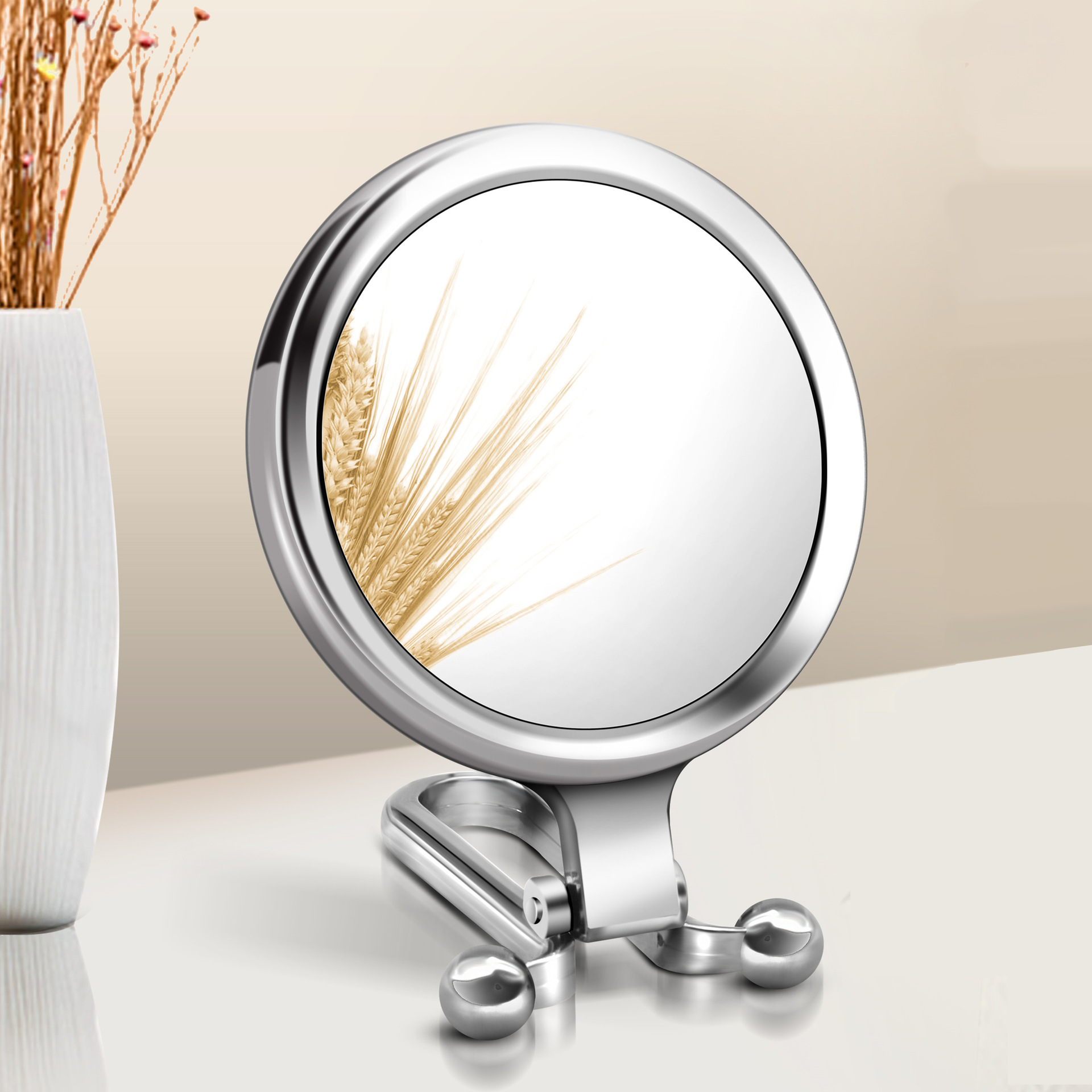 银色折叠双面圆镜粉刺痘痘便携手持小镜子包包化妆美容镜一面放大