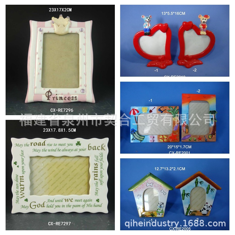 Forma de dibujos animados marco de fotos de cerámica de bricolaje animal 3D en forma de corazón blanco blanco exportación manual de exportación