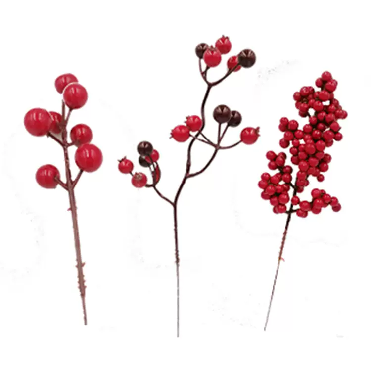仿真红果插枝圣诞泡沫浆果发财果枝红果串花环圣诞树插枝家居装饰