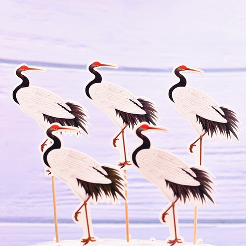 Factory new arrival flag-style wholesale birthday cake decoration insert card for baking cakes, scene insert card with crane design, two options available.