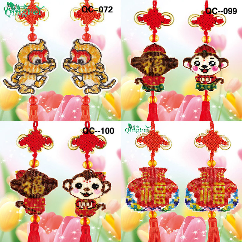 Qingfei Chinese knot cross stitch car pendant twelve zodiac year of monkey beaded embroidery ornaments New Monkey Monkey King