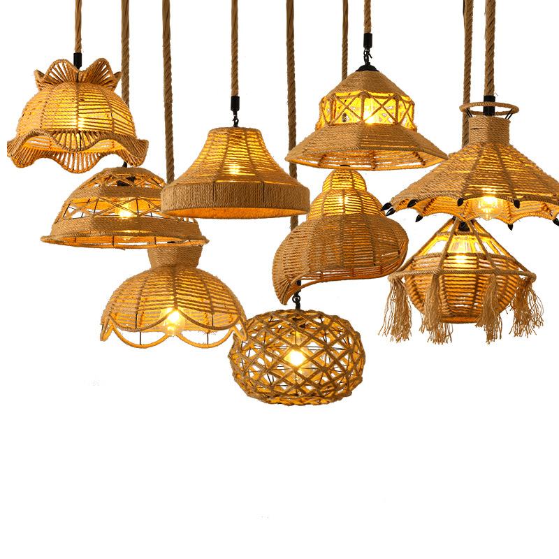 Cuerda de cáñamo araña bolso mongol creativo estilo industrial retro hierro ropa leche té Hotel lámparas personalizado restaurante bar contador