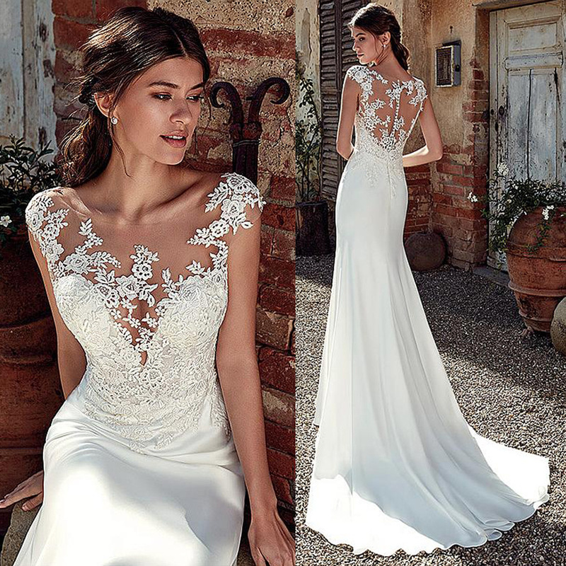 Main Light Wedding Dress 2025 New Style Women's Small Tail Large Size Slim Simple Fishtail Lace Backless Travel Photography
