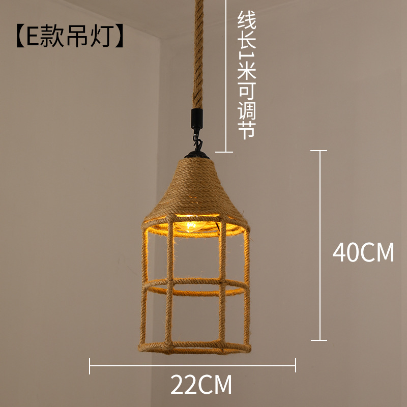 Lámpara de araña de estilo chino para comedor, dormitorio de estilo japonés, restaurante retro de estilo Zen, hot pot, iluminación con pantalla de hierro y cuerda de cáñamo al por mayor