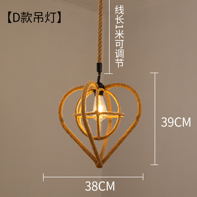 Lámpara de araña de estilo chino para comedor, dormitorio de estilo japonés, restaurante retro de estilo Zen, hot pot, iluminación con pantalla de hierro y cuerda de cáñamo al por mayor