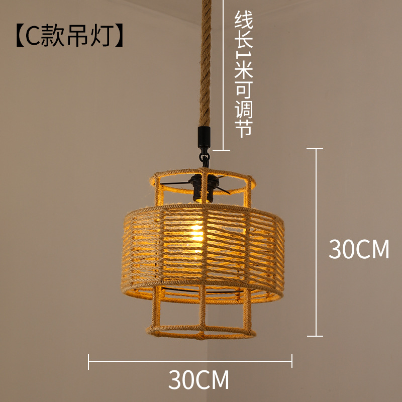 Lámpara de araña de estilo chino para comedor, dormitorio de estilo japonés, restaurante retro de estilo Zen, hot pot, iluminación con pantalla de hierro y cuerda de cáñamo al por mayor