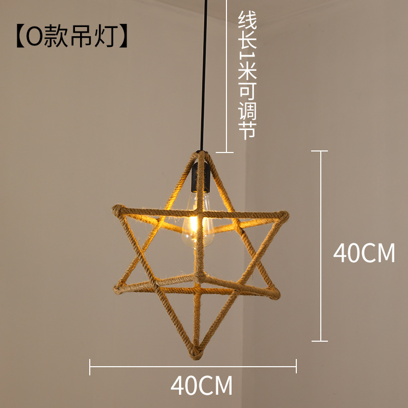 Lámpara de araña de estilo chino para comedor, dormitorio de estilo japonés, restaurante retro de estilo Zen, hot pot, iluminación con pantalla de hierro y cuerda de cáñamo al por mayor