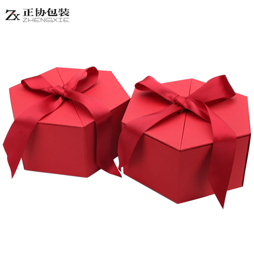 Exquisite hexagonal gift box for Women's Day, birthday cosmetic makeup packaging box, popular wedding butterfly bow gift box