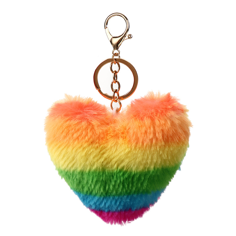 Llavero colgante de pompón de peluche en forma de corazón de melocotón, colgante de piel de conejo para parejas, accesorios para bolsos/coche