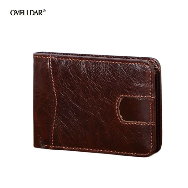 Genuine Leather Men's Wallet, Vintage Casual Short Style Cowhide Wallet, Oil Wax Leather Dollar Bill Holder, Card Holder, European and American Style Coin Purse