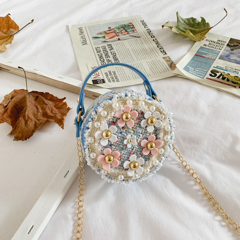 Bolso de los niños de las nuevas mujeres de moda Mini pequeño bolso redondo bolso de La Flor de moda pequeño bolso estilo coreano hombro crossbody Accesorios