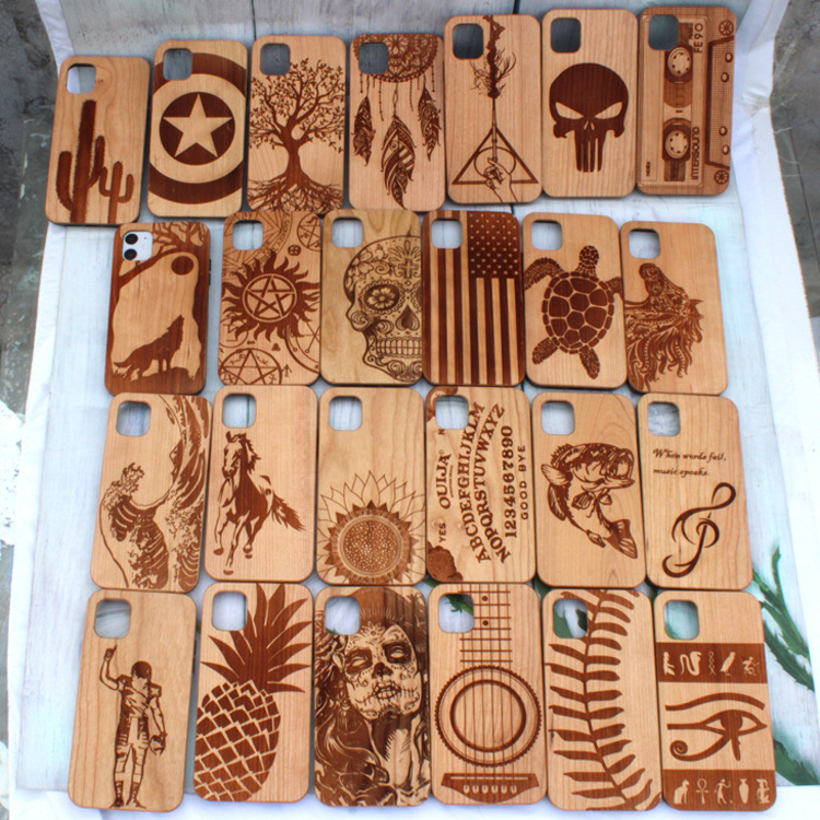 Featured Cherry Wood for Apple 11 Wooden TPU Phone Case iphone16Pro MAX Laser Carved Protective Cover