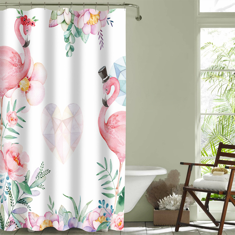 Cross-border Exclusive With Flamingo Design, Waterproof And Mildew-proof, Partition Shower Curtain For Bathroom, Hotel,_voghion.com