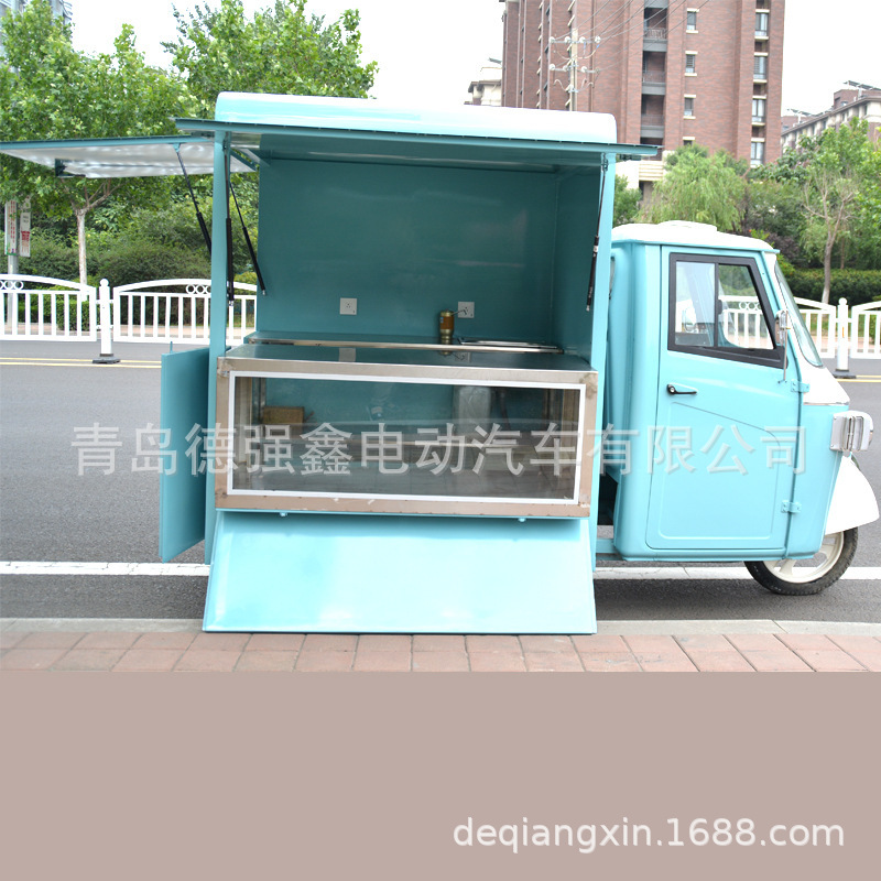 Multifunctional Electric Vintage Mobile Food Truck, Dessert Cart, Custom-Made Retro Classic Three-Wheeled Electric Snack Cart Multifunctional Electric Vintage Mobile Food Truck, Dessert Cart, Custom-Made Retro Classic Three-Wheeled Electric Snack Cart