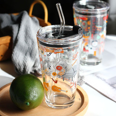 Wholesale Graduated Glass Straw Cup with Scale, Household Sealed Glass Cup with Lid, Large Capacity Juice Cup, Car Cup