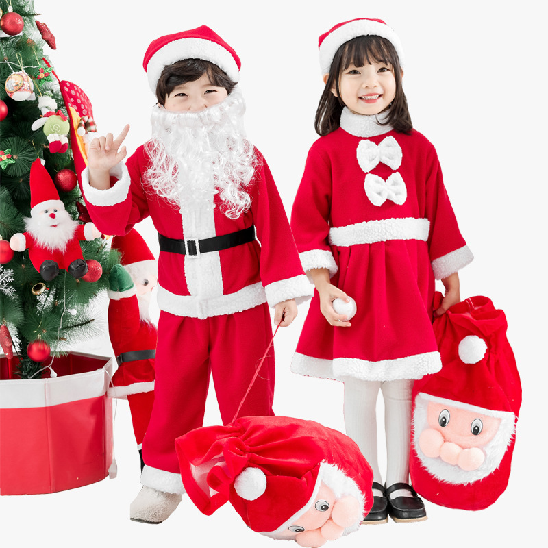 圣诞节儿童服装圣诞老人衣服男童女孩加厚羊羔绒