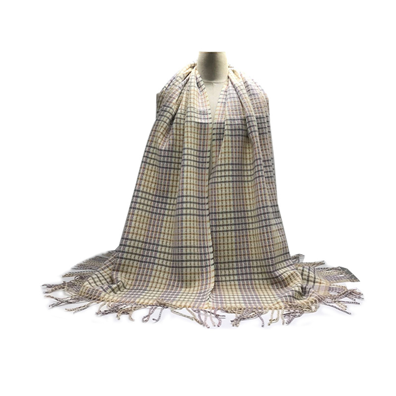 跨境国际站时尚保暖格纹仿羊绒流苏男女士情侣长款围巾250G
