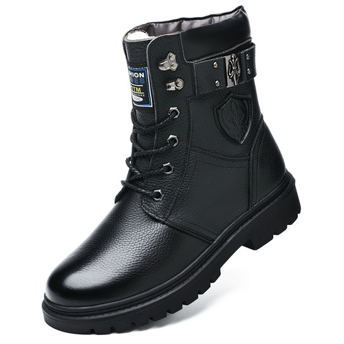English Martin Boots for Men, Inner Heel Lift, Autumn/Winter Fleece Lined Military Boots, Korean Style Trendy Work Casual Short Boots