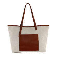 全棉帆布托特包定制加厚涤棉购物袋pu欧美单肩包女式拼皮手提包包