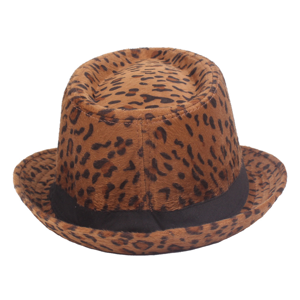 Sombrero de leopardo con estampado de leopardo para hombres y mujeres Sombrero de jazz Sombrero de comercio exterior europeo y americano Sombrero de otoño e invierno con estampado de leopardo pequeño sombrero de alto rendimiento en el escenario