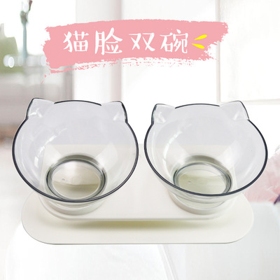 厂家直供新款猫脸双碗 防滑可拆卸倾斜猫碗 宠物碗便携式狗碗猫碗|ru