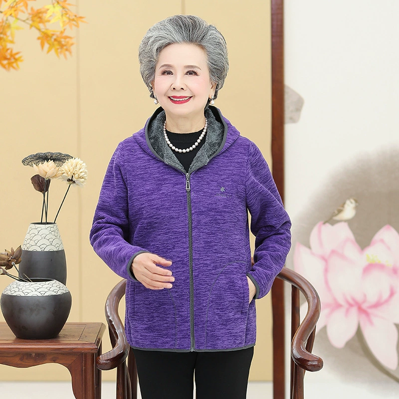 Fleece sweatshirt, demi-season jacket for mother, 2019, for middle age
