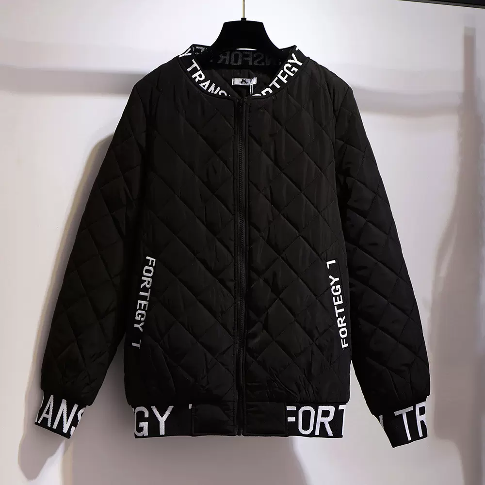 变形策 300斤特大码2024秋冬女mm韩版加厚棒球服宽松显瘦棉服外套