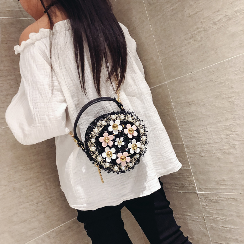 Nuevo bolso de hombro para niños de estilo coreano para niñas accesorios para todo el Partido bolsa redonda pequeña bolsa de flores de perlas para niñas lindas para bebés
