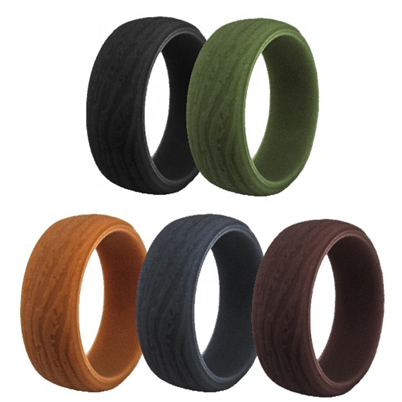 European and American sources of silicone ring bark pattern men's ring 5 Color Group New Year creative custom gift engagement ring