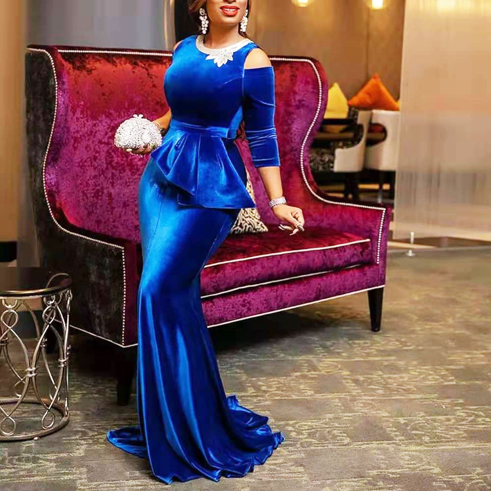 Vestido de Noche Irregular de Terciopelo Estilo Europeo y Americano, Nuevo para Invierno 2025, Estilo Amazon y eBay, Ajustado, con Hombros Descubiertos, para Mujer