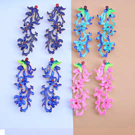汉服合金滴油烧蓝仿景泰蓝长花挂坠 手工DIY发簪饰品配件材料吊坠