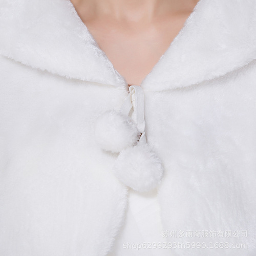 Bride Wedding Fur Shawl White Red Long Sleeve Fur Jacket Bridesmaid Autumn Winter Warm Jacket Etiquette Wholesale