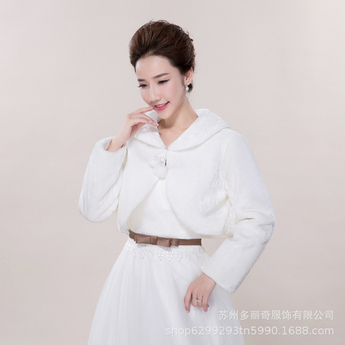 Bride Wedding Fur Shawl White Red Long Sleeve Fur Jacket Bridesmaid Autumn Winter Warm Jacket Etiquette Wholesale