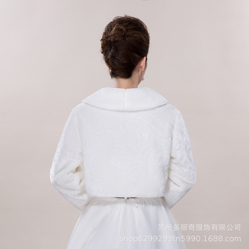 Bride Wedding Fur Shawl White Red Long Sleeve Fur Jacket Bridesmaid Autumn Winter Warm Jacket Etiquette Wholesale