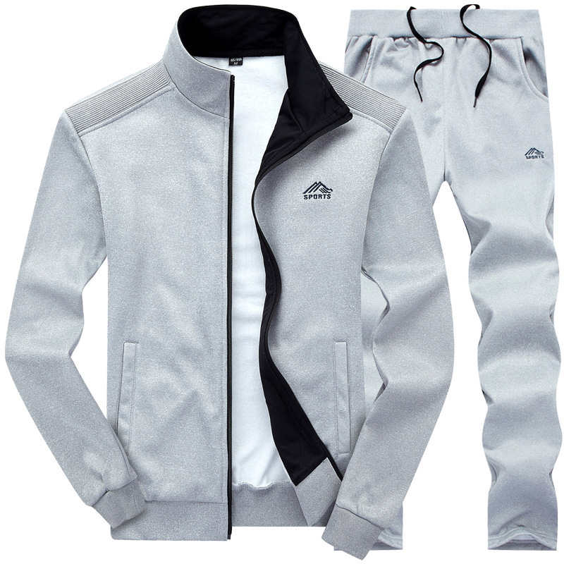 M-8XL Youth Sports Men's Embroidered Sweater Fit Stand Collar Solid Color Men's Spring and Autumn Long Sleeve Cardigan Suit