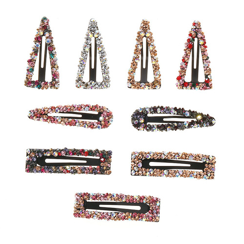 Trendy European and American Rhinestone Hair Clips | Geometric Diamond-Set BB Clips | Versatile Colorful Rhinestone Side Clips | Crystal Full-Diamond Headwear—Wholesale