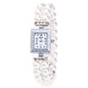 Square glossy quartz watches, rectangular watch strap from pearl for leisure, Korean style